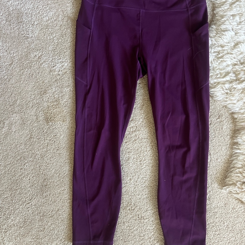 PuteLuxe made by Fabletics purple workout yoga leggings w side pockets size L